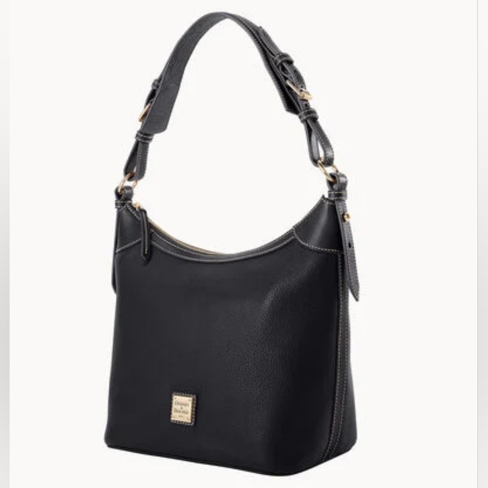DOONEY & BOURKE Pebble Grain Hobo Sac NWT Black Gold Accents 11.75" x 4" x 11" - Picture 5 of 9